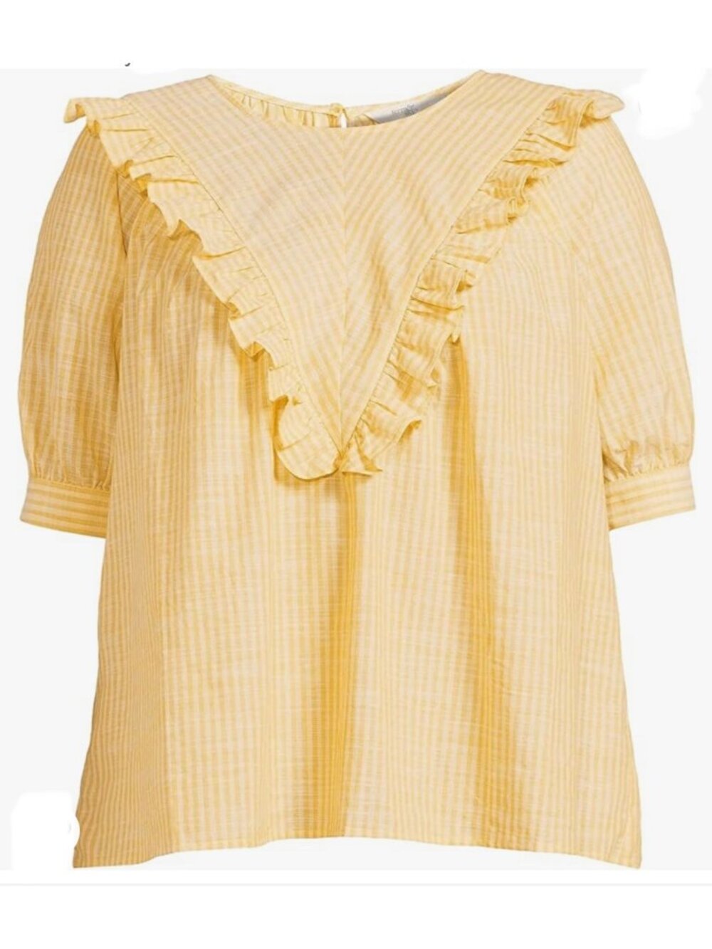 Terra & Sky Women's Ruffle Yoke Woven Blouse Golden Curry Spice, 3X